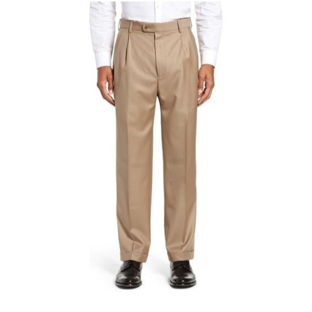 Zanella Straight Leg Dress Pants Pleated Front Tan‎ Men's Sz 34 Made In Italy